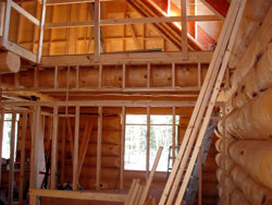 Angels Log Homes (temporary) construction safety guard rail for loft floor 